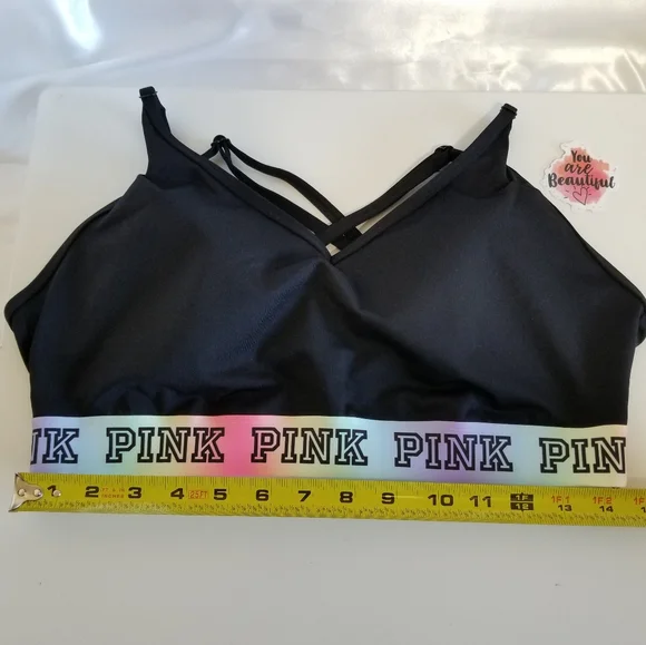 PINK Victoria's Secret Black Ultimate Sports Bra Strappy Bralette Logo New Large - Picture 14 of 16